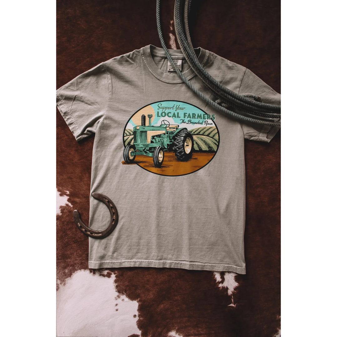 The Branded Roan Support Your Local Farmers T-Shirt-Sandstone - Irvine Tack &amp; Western Wear