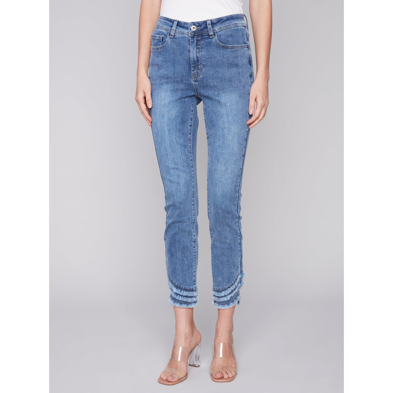 Charlie B Women's Ripped Hem Jeans - Medium Blue