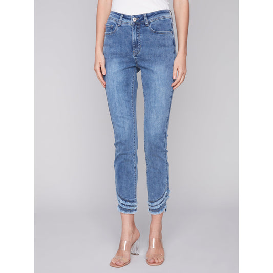 Charlie B Women's Ripped Hem Jeans - Medium Blue
