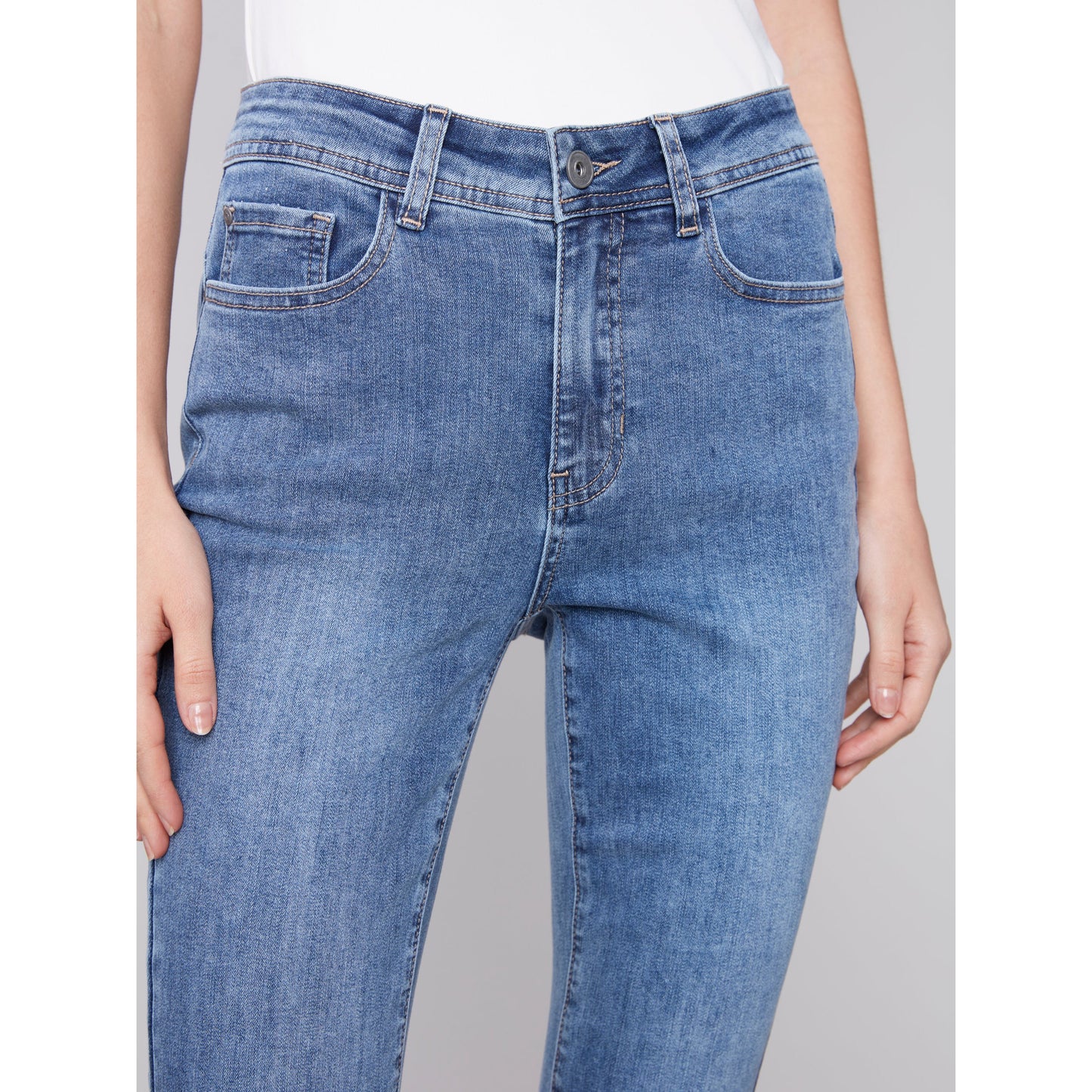 Charlie B Women's Ripped Hem Jeans - Medium Blue