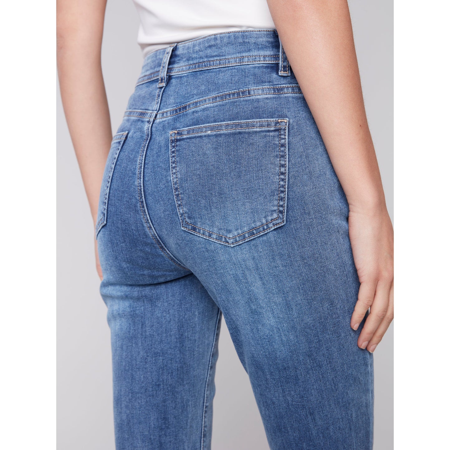 Charlie B Women's Ripped Hem Jeans - Medium Blue