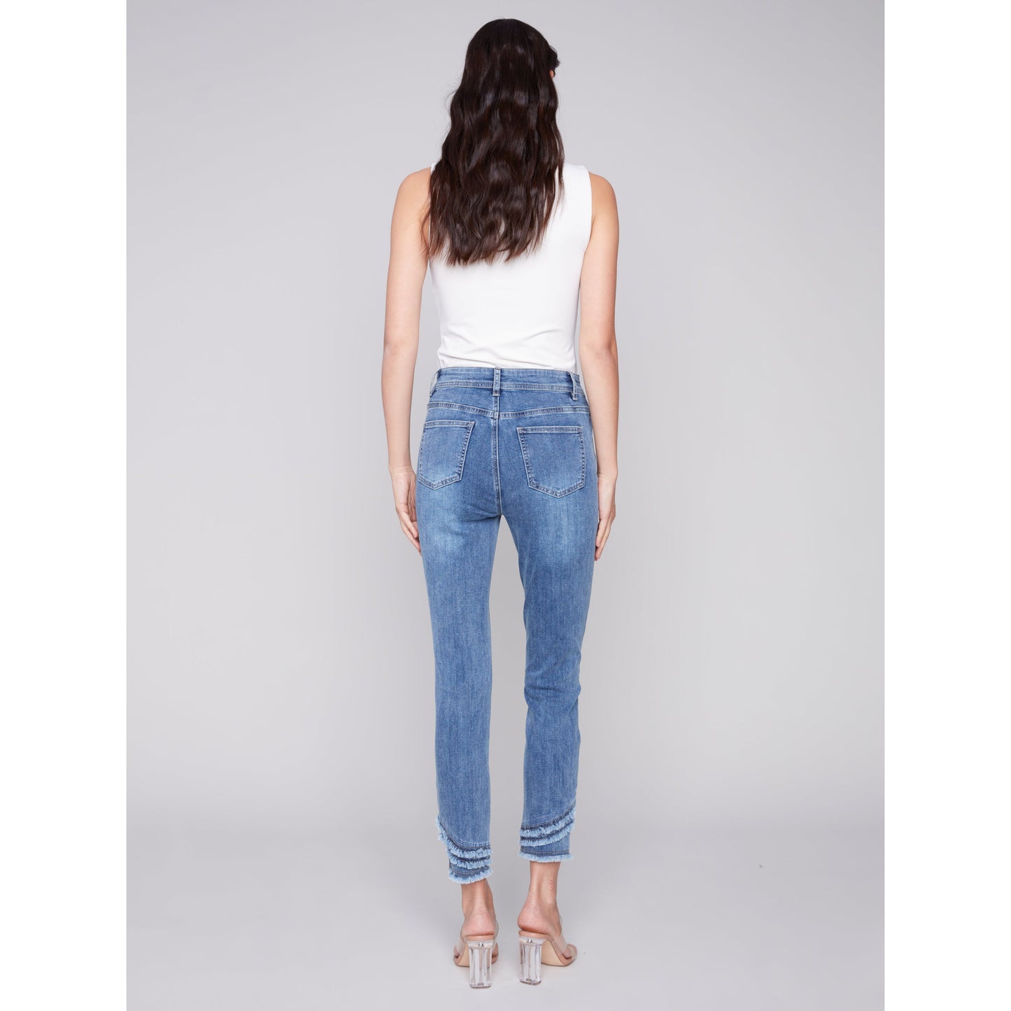 Charlie B Women's Ripped Hem Jeans - Medium Blue