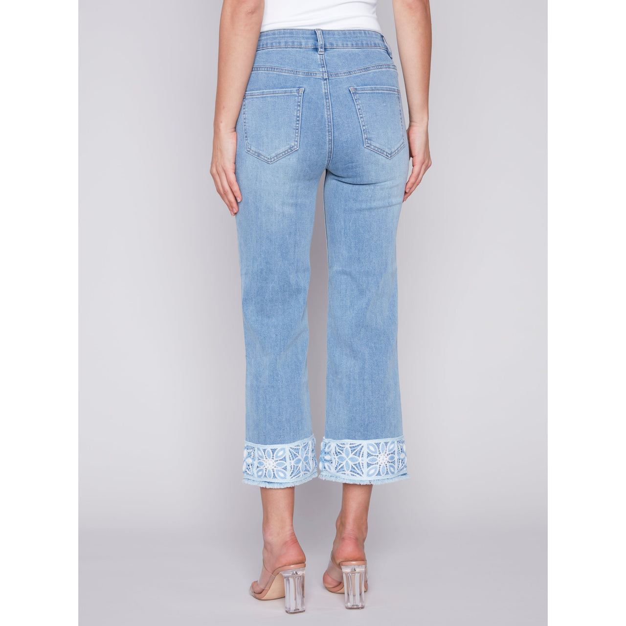 Charlie B Women's Printed Cuffed Ankle Denim Pants - Light Blue