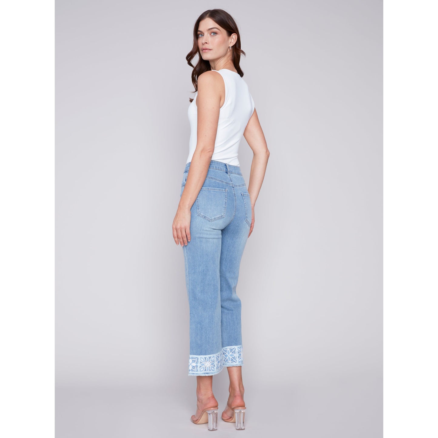 Charlie B Women's Printed Cuffed Ankle Denim Pants - Light Blue