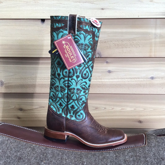 Boulet Women's Wide Square Toe Western Boots - Navajo Honey/Joker Turquoise Brown