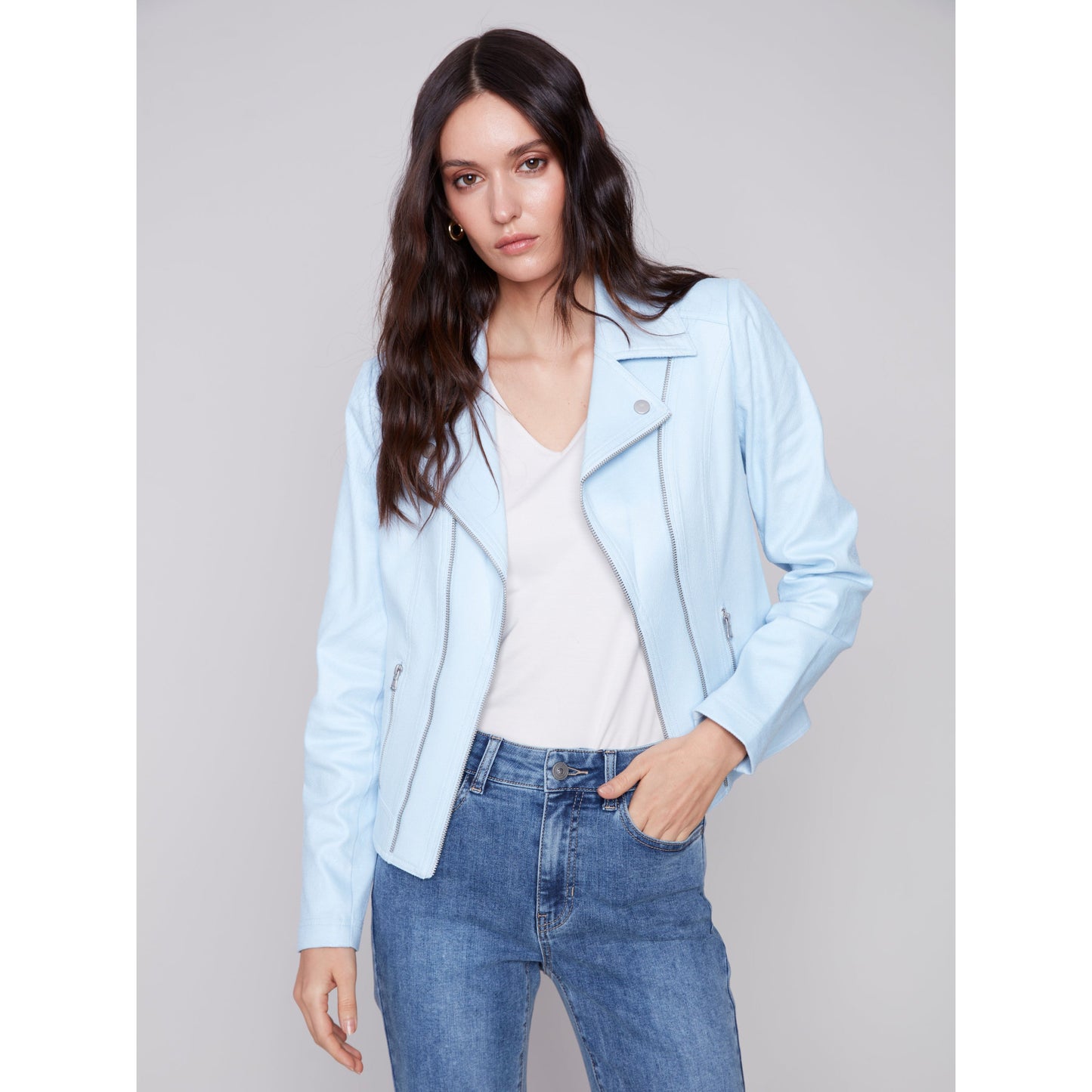Charlie B Women's Croc Faux Leather Motto Jacket - Sky