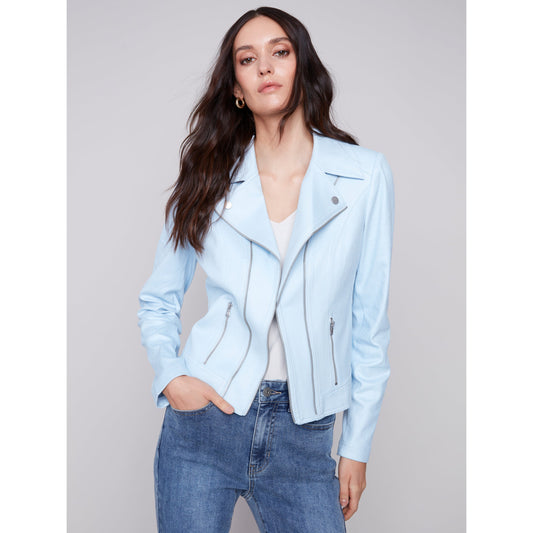 Charlie B Women's Croc Faux Leather Motto Jacket - Sky