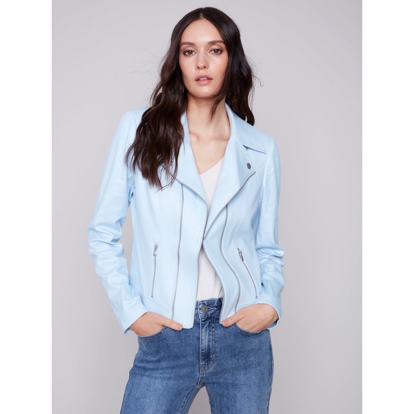 Charlie B Women's Croc Faux Leather Motto Jacket - Sky