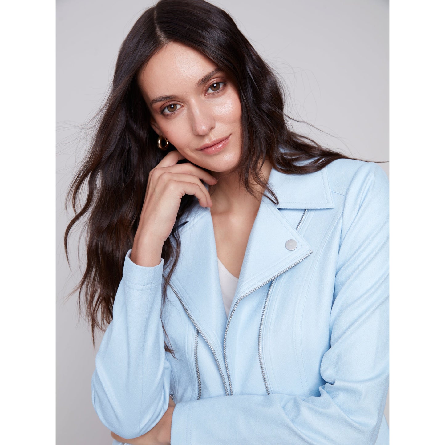 Charlie B Women's Croc Faux Leather Motto Jacket - Sky