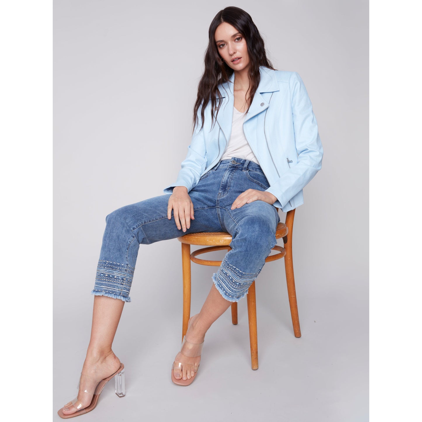 Charlie B Women's Croc Faux Leather Motto Jacket - Sky