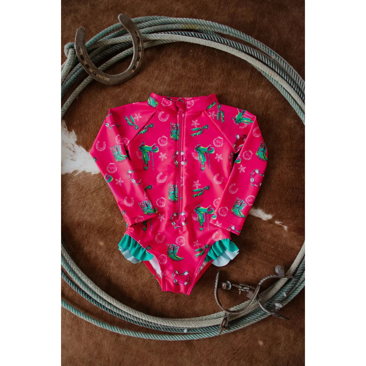 Boots & Bows Neon Western Baby Girl Swimsuit- Multi