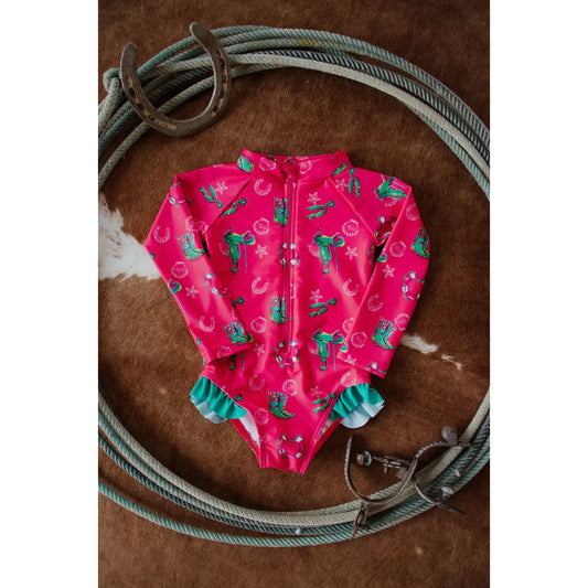 Boots & Bows Neon Western Baby Girl Swimsuit- Multi