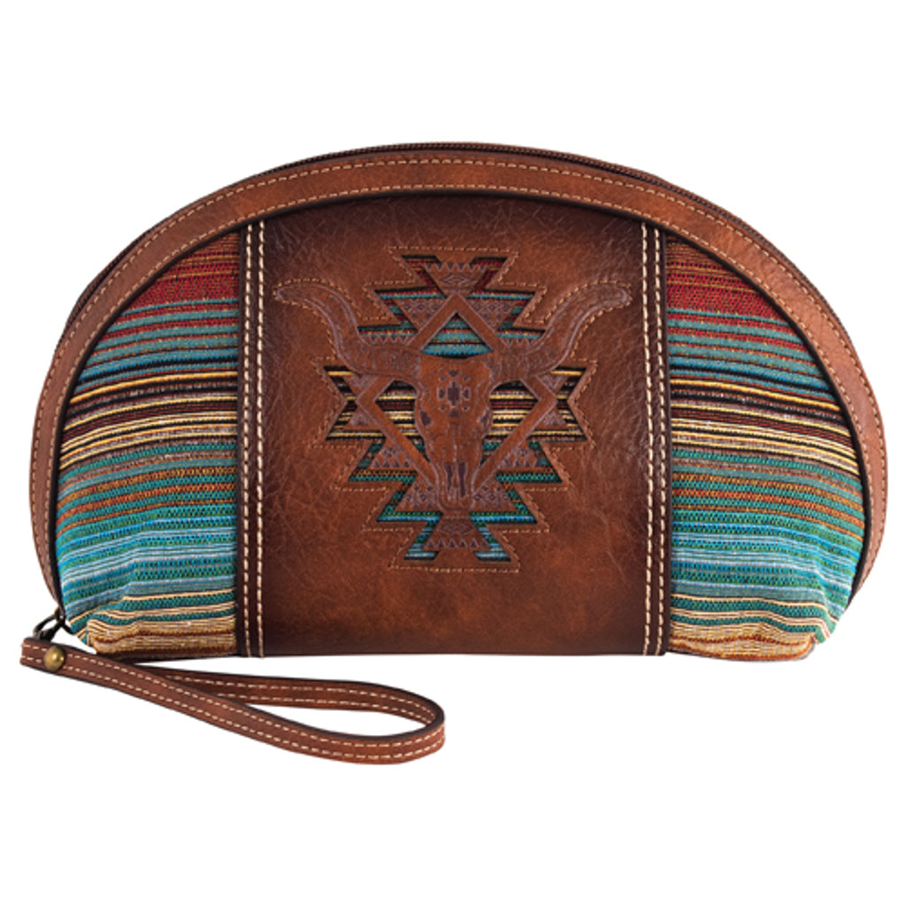 Catchfly Steer Head & Southwestern Stripes Dome Cosmetic Bag - Brown