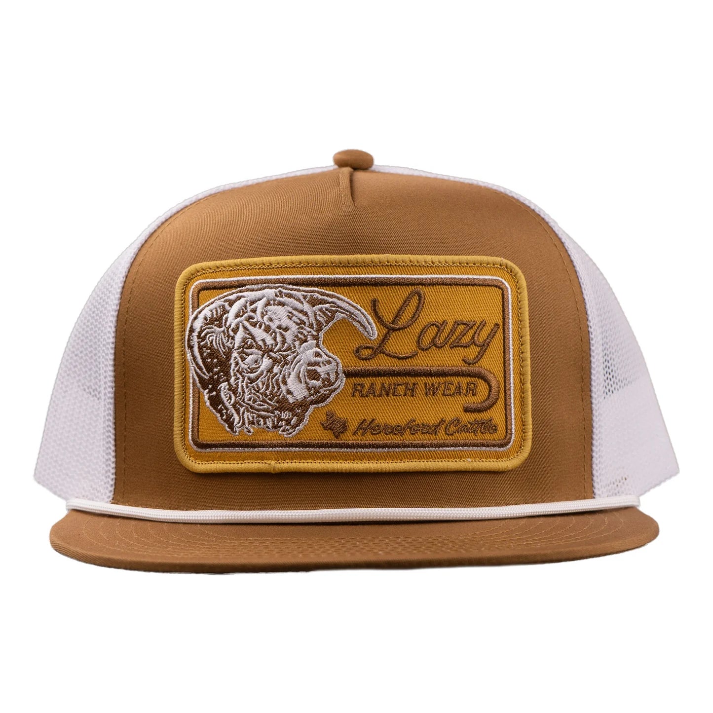 Lazy J Ranch Dust Storm Classic Rope Trucker Flat Brim Cap - Coyote Brown/White