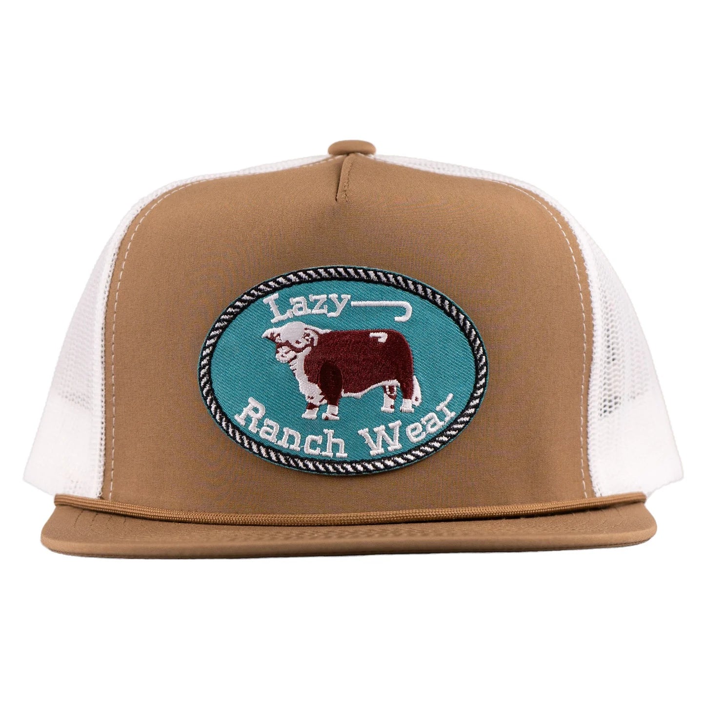 Lazy J Ranch Original Buckle Classic Rope Trucker Flat Brim Cap - Brown/White