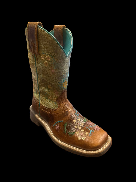 Smoky Mountain Boots Kid's Wildflower Boots- Waxed Brown/Turquoise