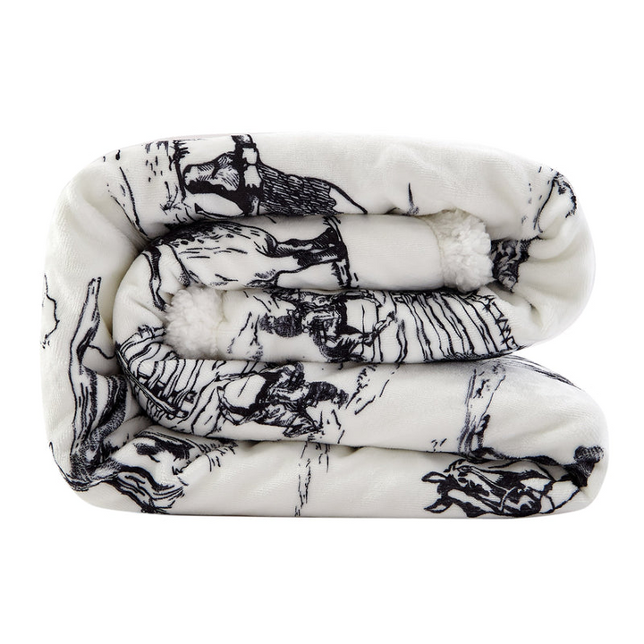 Hiend Accents Ranch Life Western Toile Campfire Sherpa Throw - Black
