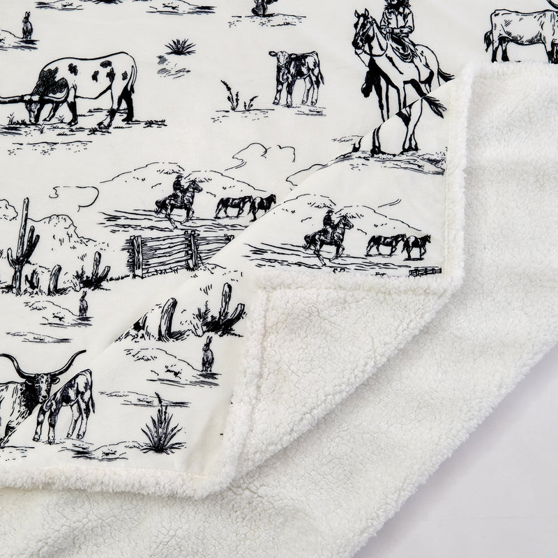 Hiend Accents Ranch Life Western Toile Campfire Sherpa Throw - Black