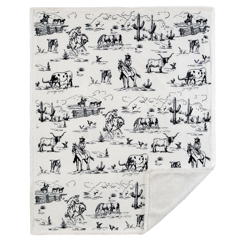 Hiend Accents Ranch Life Western Toile Campfire Sherpa Throw - Black