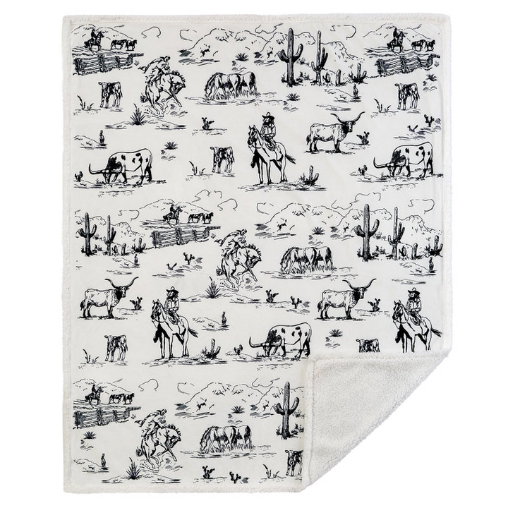 Hiend Accents Ranch Life Western Toile Campfire Sherpa Throw - Black