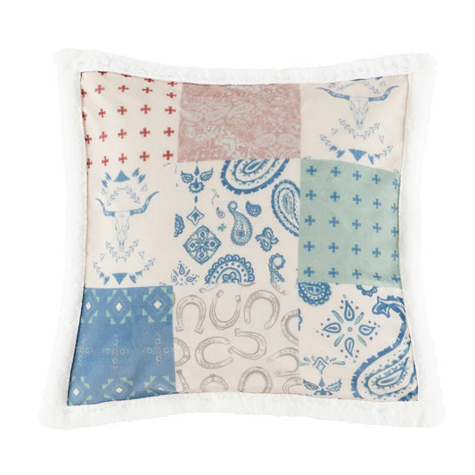 Hi End Patchwork Paisley Campfire Sherpa Pillow