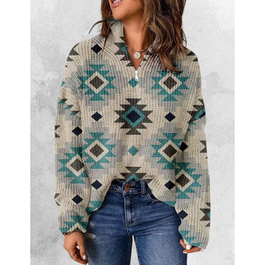 El Paso Women's Lightweight 1/2 Zip Aztec Pullover - Multiple Colours