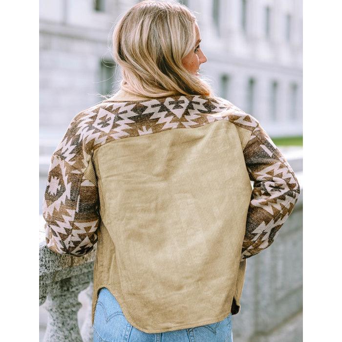 El Paso Women's Corduroy Aztec Pattern Jacket - Beige