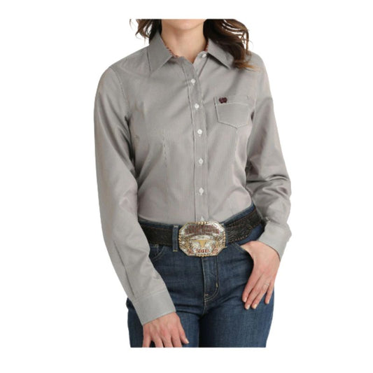 Cinch Women's Long Sleeve Tencel Western Shirt- Purple Pinstripe