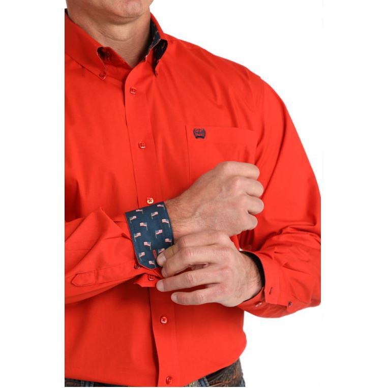 Cinch Men's Long Sleeve Geometric Button Down Western Shirt- Red