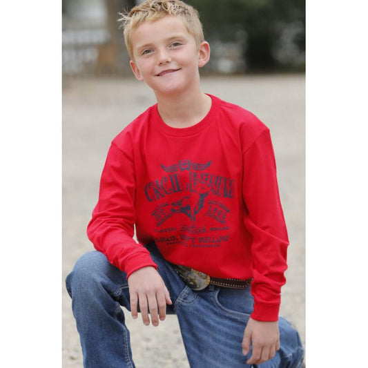Cinch Boy's Long Sleeve  Denim Tee Shirt - Red