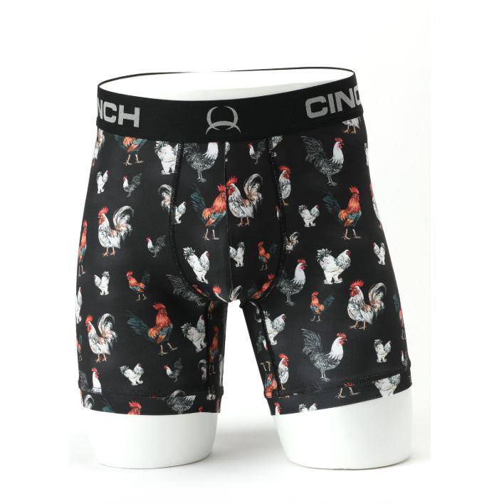 Cinch Men's Pin Up 6" Rooster Boxer Brief- Black