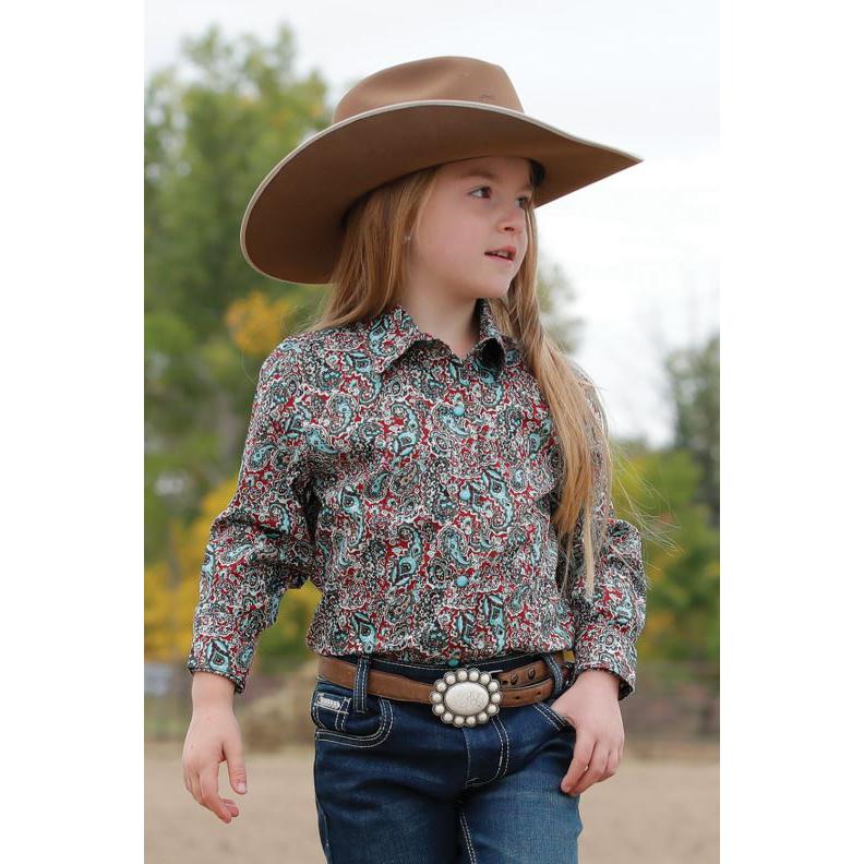 Cruel Girl Girl's Long Sleeve Paisley Western Shirt - Red