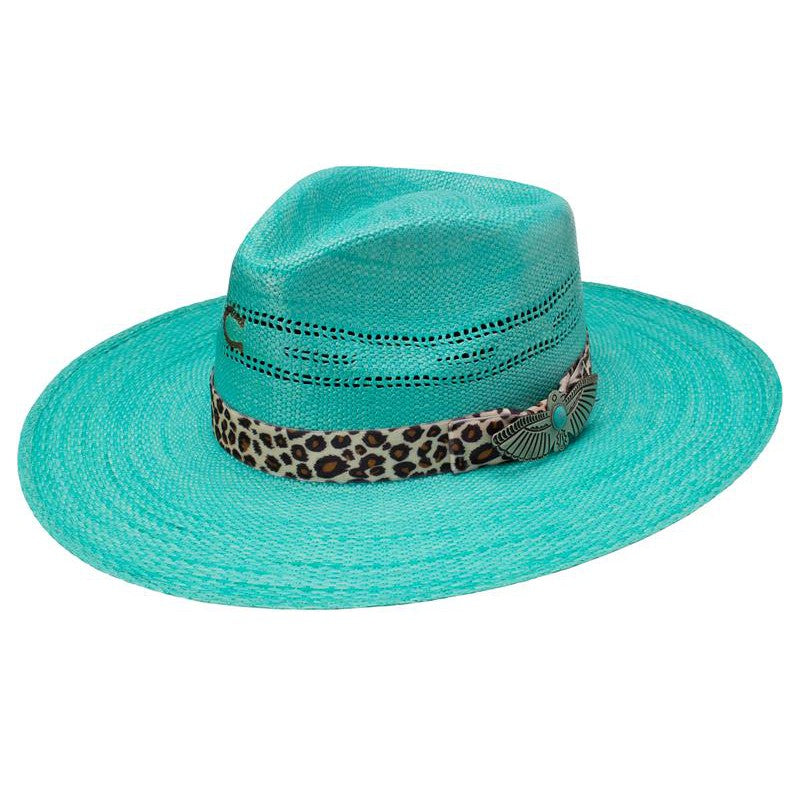 Charlie 1 Horse Right Meow Straw Fashion Hat - Turquoise