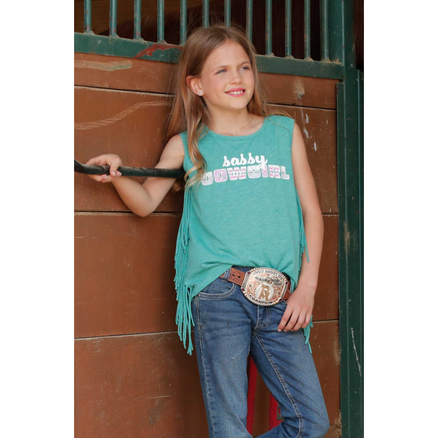 Cinch Girl's Sassy Cowgirl Tee with Fringe - Green