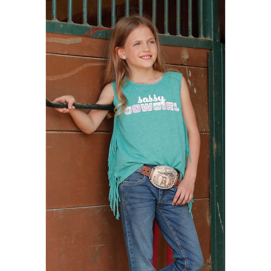 Cinch Girl's Sassy Cowgirl Tee with Fringe - Green