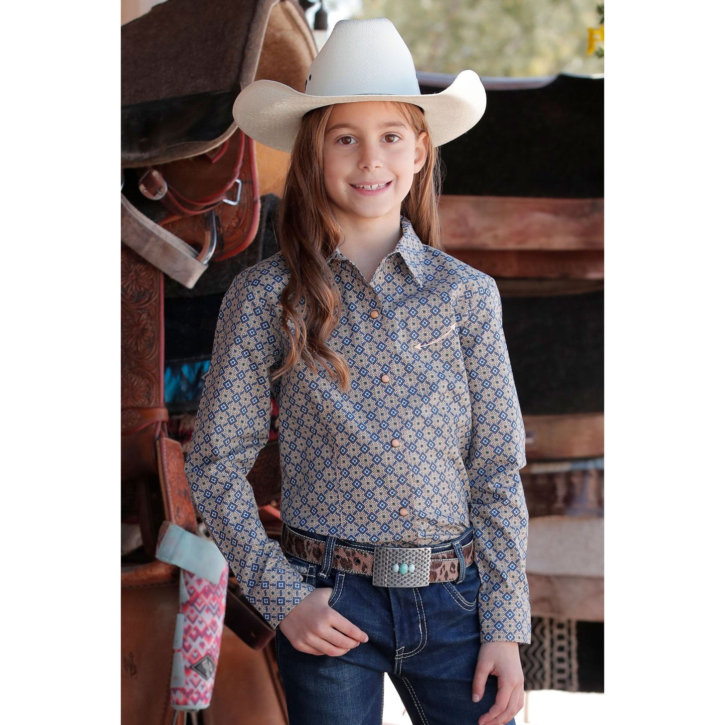 Cruel Girl Girl's Western Long Sleeve Shirt - Orange