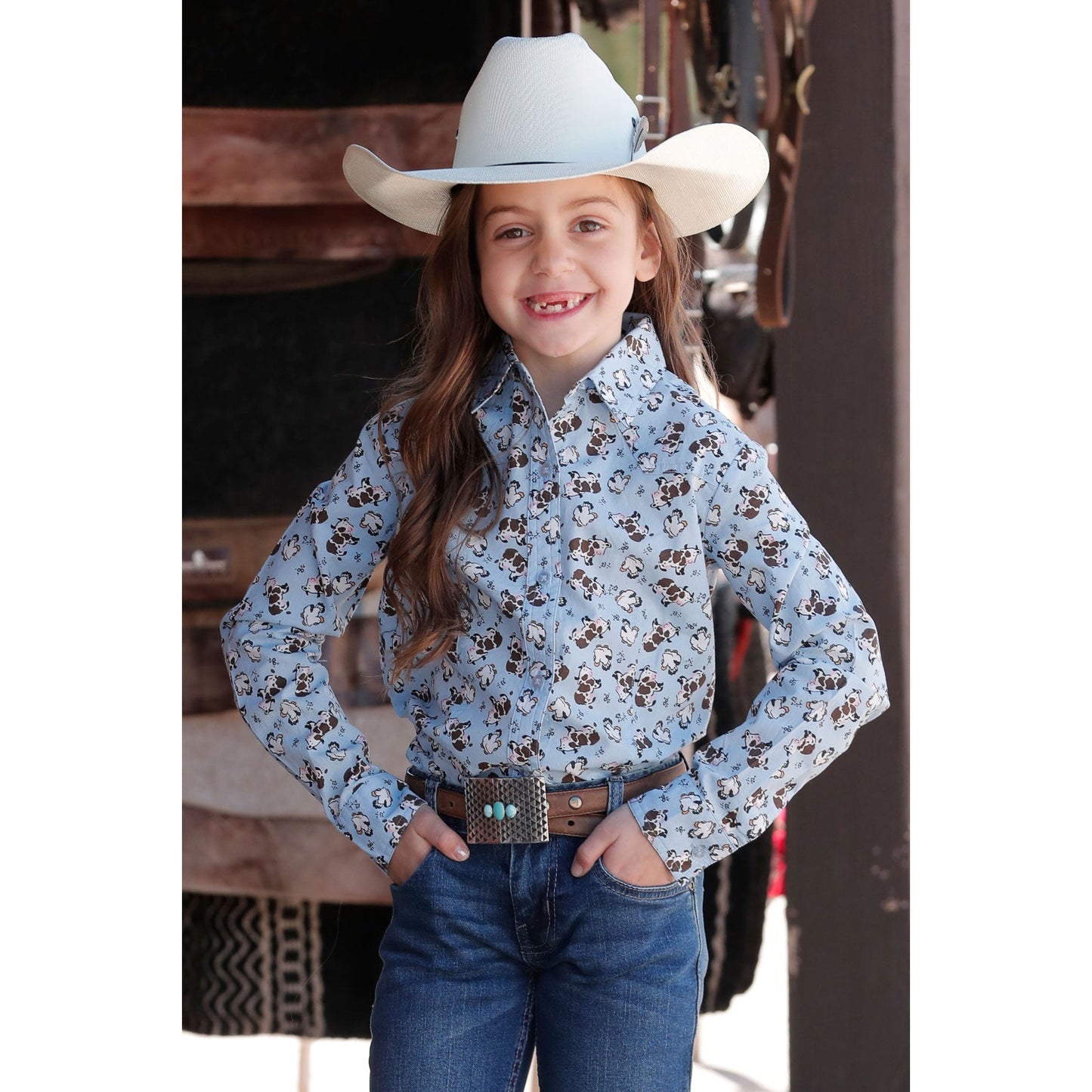 Cruel Girl Girl's Long Sleeve Print Shirt - Light Blue