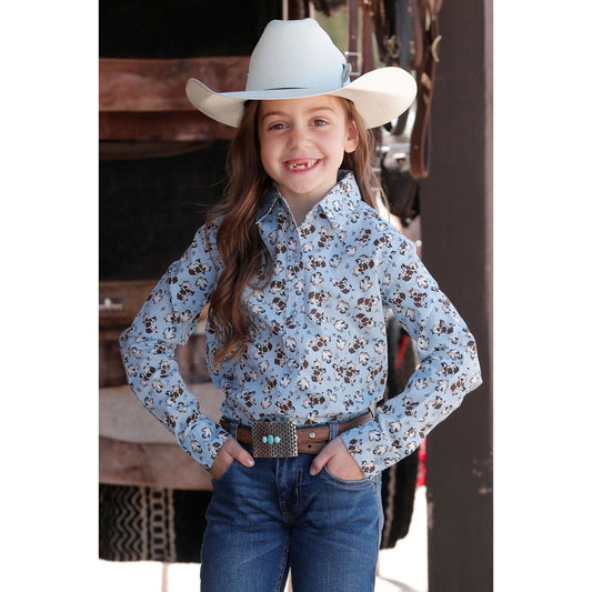 Cruel Girl Girl's Long Sleeve Print Shirt - Light Blue