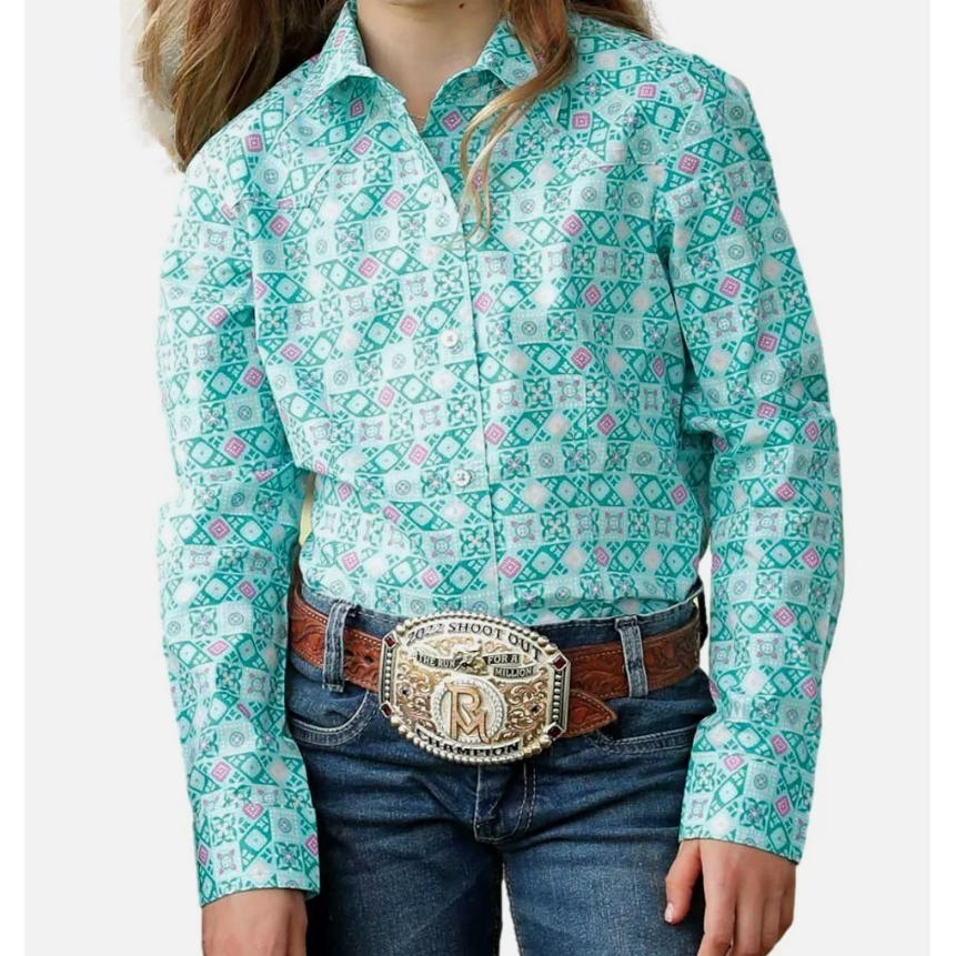 Cinch Girl's Long Sleeve Western Shirt - Turquoise &  Pink