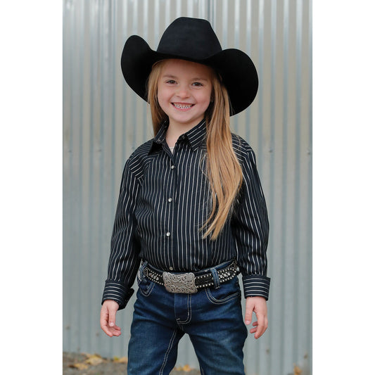 Cinch Girl's Long Sleeve Button-Down Striped Shirt - Black