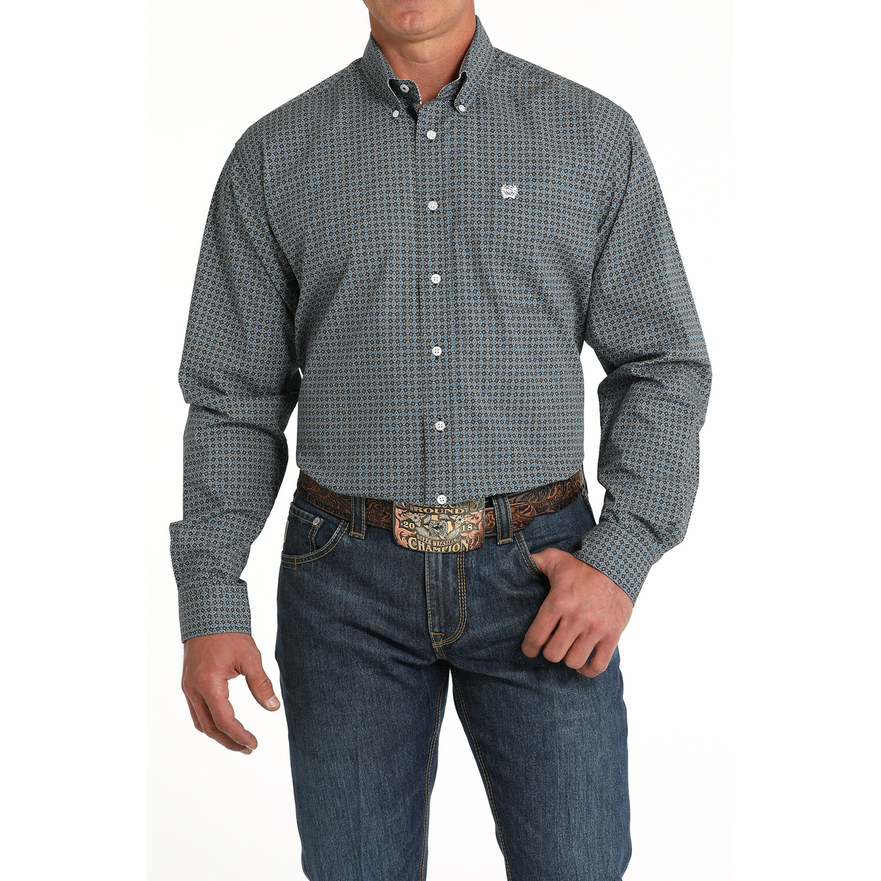 Cinch Classic Fit Long Sleeve Men's Cotton Print Shirt - Black
