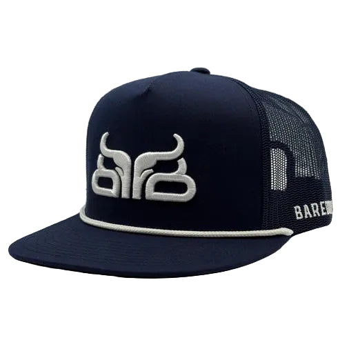 Baredown Brand Night Shift Flat Bill Ball Cap - Navy/White