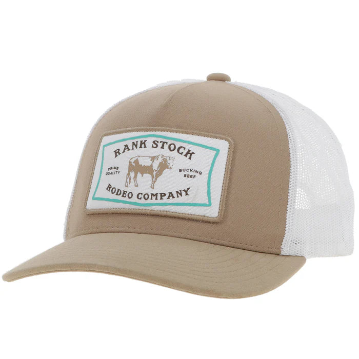Hooey Rank Stock Hybrid Bill Trucker Cap - Tan/White
