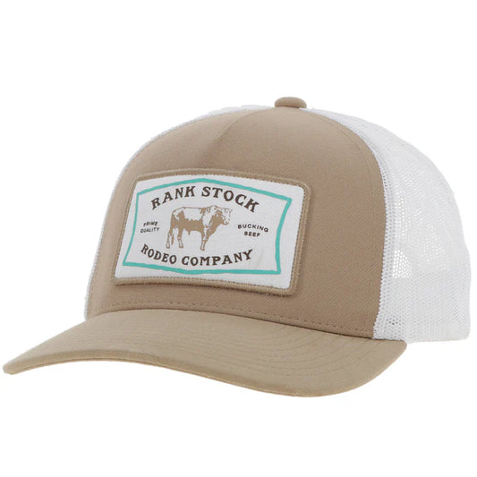 Hooey Rank Stock Hybrid Bill Trucker Cap - Tan/White