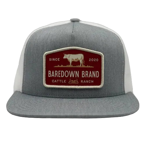 Baredown Brand Cattle King Maroon Flat Bill Ball Cap - Heather Grey/White