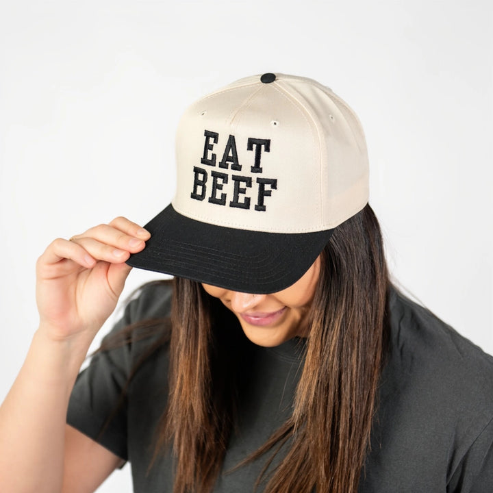 American Farm Company Western Eat Beef Embroidered Trucker Cap - Cream/Black