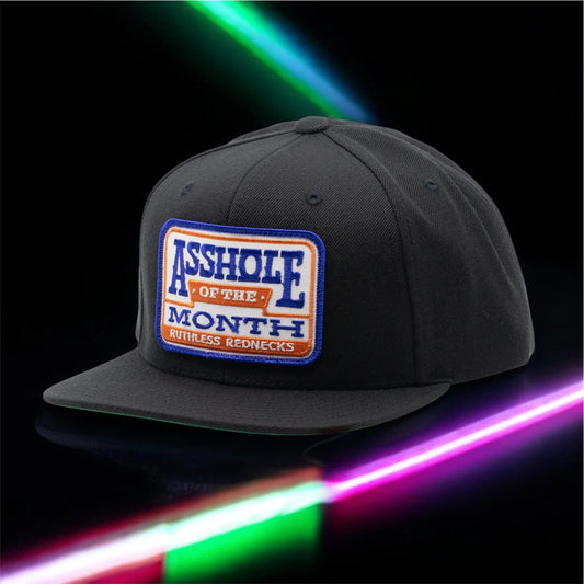 Ruthless Rednecks Asshole Of The Month Flatbrim Patch Hat - Black/Orange