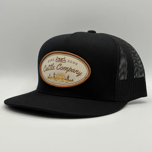 Baredown Brand Cattle Co Flat Ball Cap - Black/Black