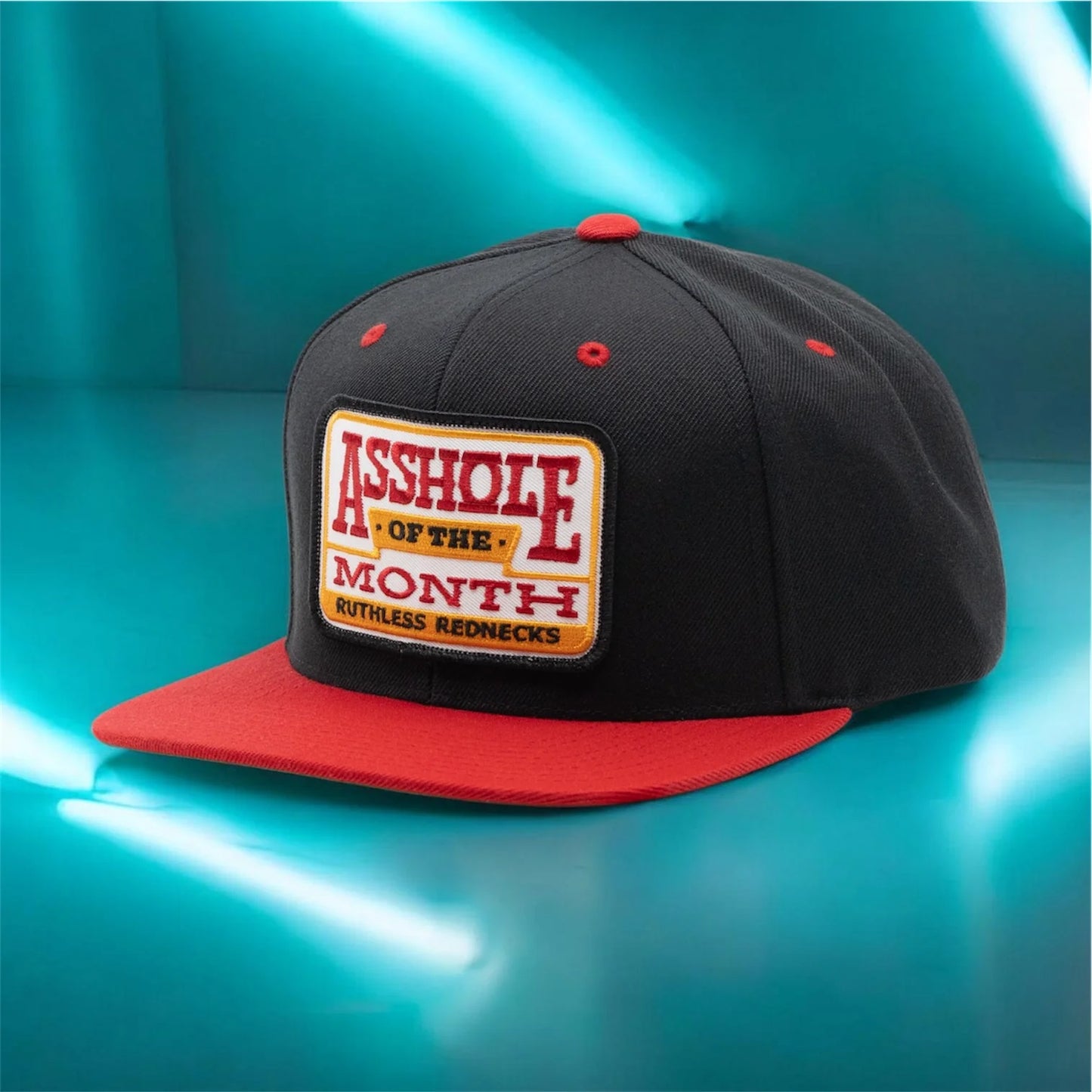 Ruthless Rednecks Asshole Of The Month Flatbrim Patch Hat - Black/Red