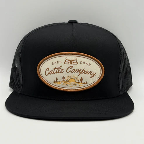 Baredown Brand Cattle Co Flat Ball Cap - Black/Black
